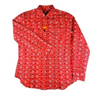 Rodeo Clothing Co Shirt Large Red Geometric Long Sleeve Snap Front Western